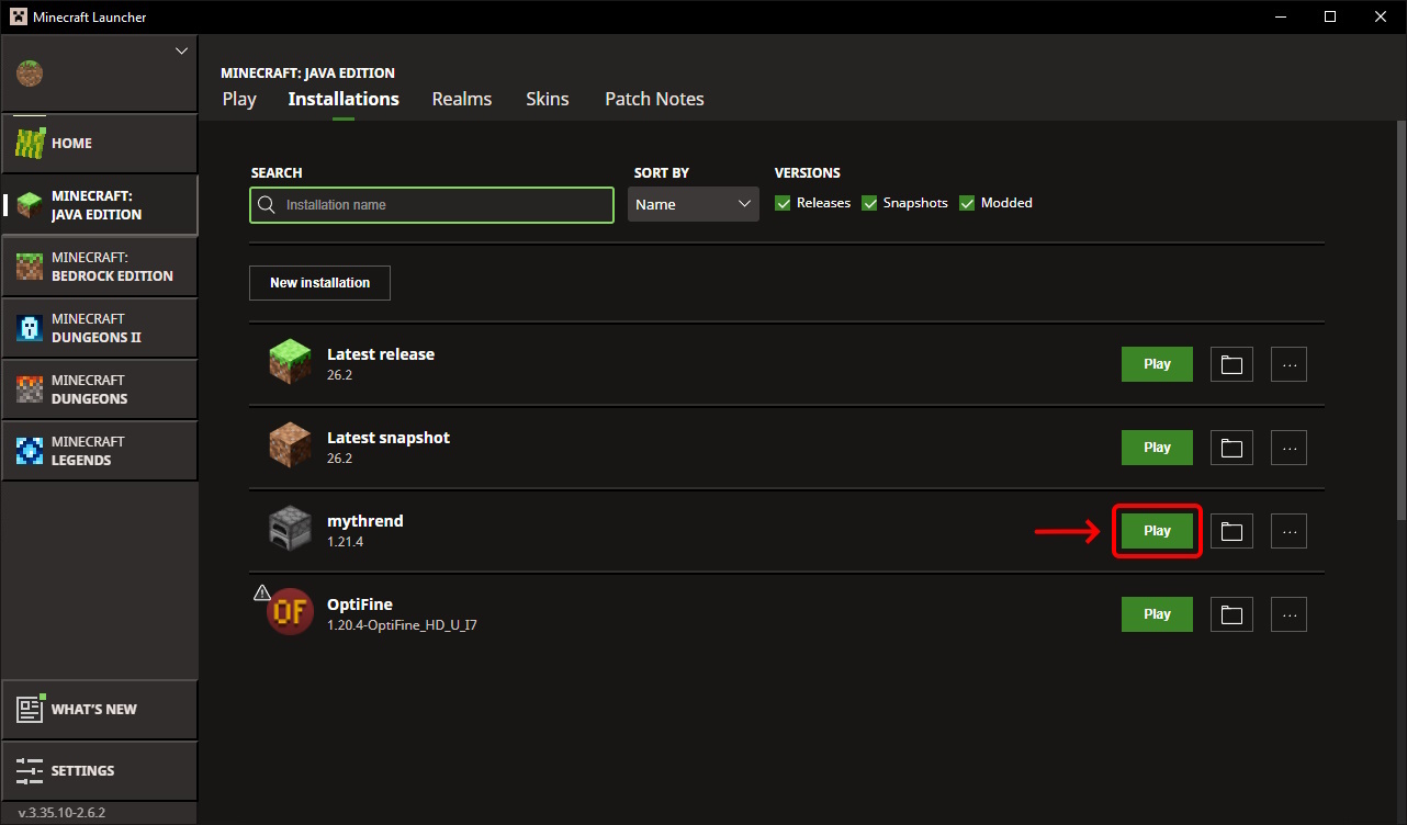 Minecraft Version Installation Step 3